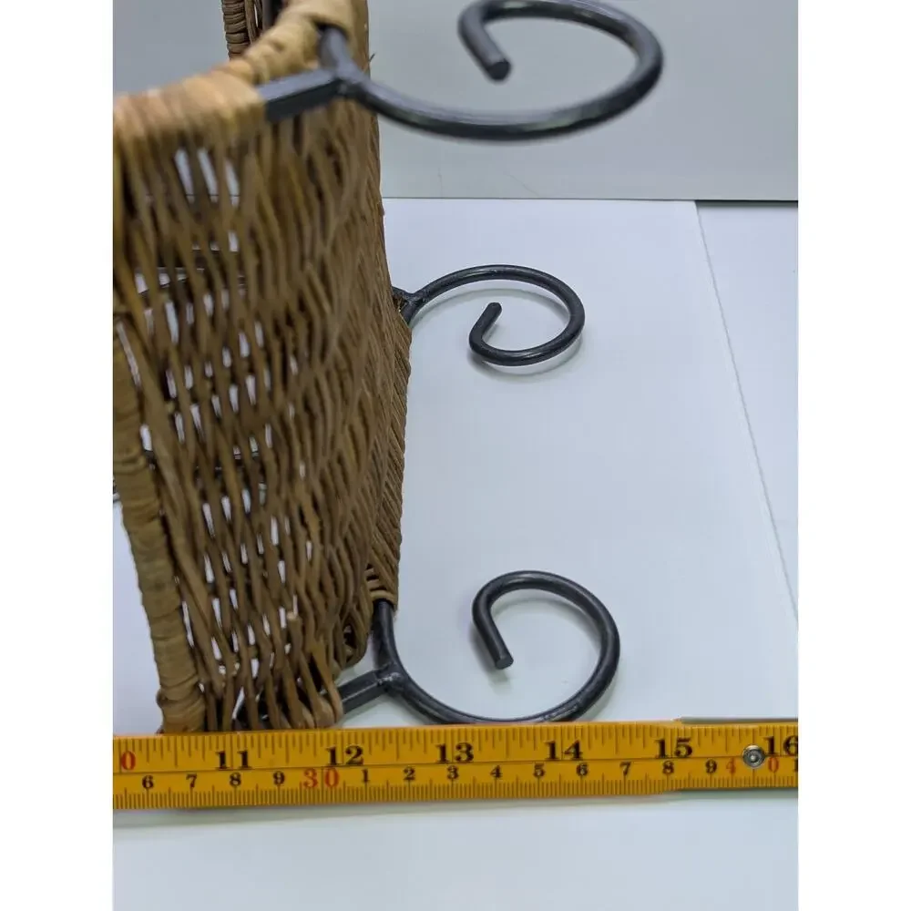 6 Bottle Wine Rack Black Metal Wicker Rattan Countertop Decorative Holder